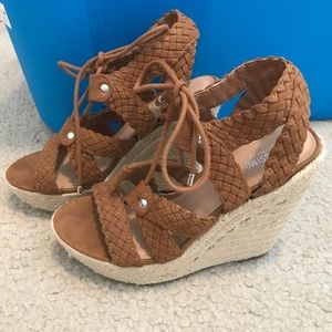 Brown lace up wedges